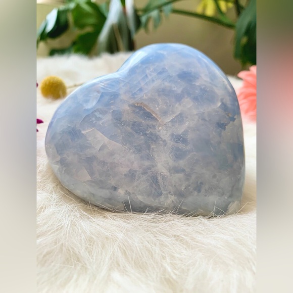 Natural Blue Calcite Polished Heart Milky Lines and Natural Patterns Crystal - Picture 7 of 8
